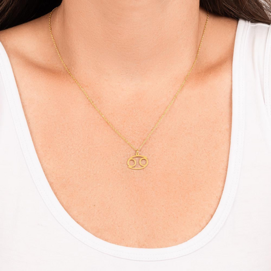 Cancer Zodiac Name Necklace. Handcrafted with care, this piece is made from durable stainless steel and optionally dipped in 18k yellow gold and features her unique astrological sign.