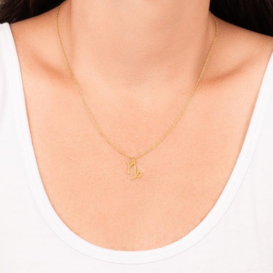 Capricorn Zodiac Name Necklace. Handcrafted with care, this piece is made from durable stainless steel and optionally dipped in 18k yellow gold and features her unique astrological sign.