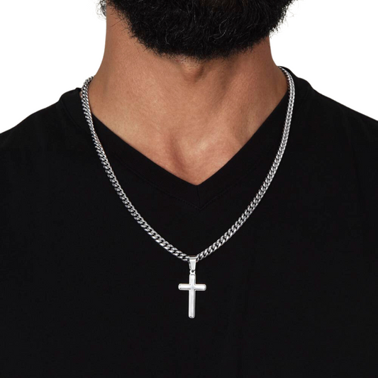 Cross Pendant With Cuban Link Chain Necklace, Men Cross Stainless Steel Jewelry, Artisan Crafted Birthday Gift for him, Valentine Gift