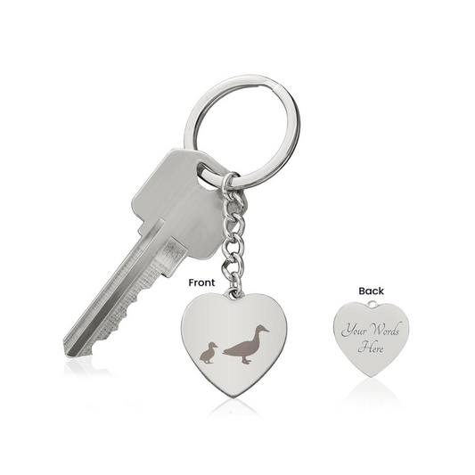 Engraved Heart Keychain - Mama Duck With Duckling