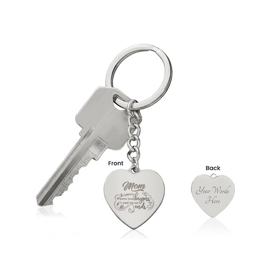 Engraved Heart Keychain - Mom Where Love Begins