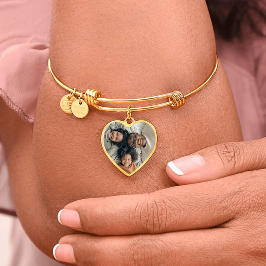 Photo Heart Pendant Bangles, Custom Picture Heart Bangles, Picture Pendant Bangles, Personalized Engraved Heart Bangles, Custom Gift for her