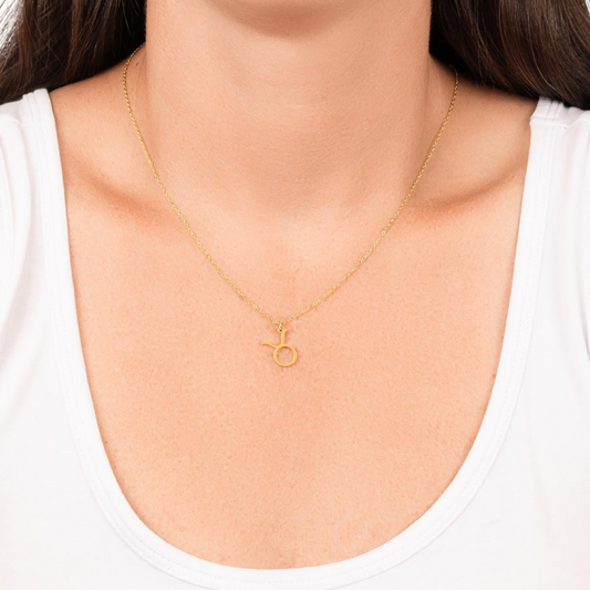 Taurus Zodiac Name Necklace. Handcrafted with care, this piece is made from durable stainless steel and optionally dipped in 18k yellow gold and features her unique astrological sign.