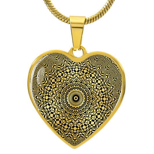 Graphic Heart Pendant + Necklace - Abstract Mandala