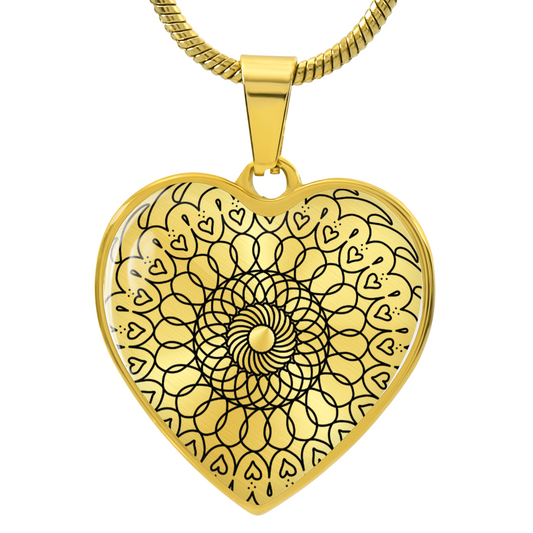 Graphic Heart Pendant + Necklace - Round Mandala Pattern