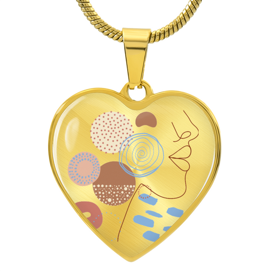 Graphic Heart Pendant + Necklace - Abstract Woman Face