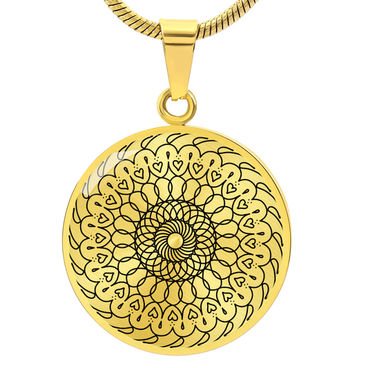 Graphic Circle Pendant + Necklace - Round Mandala Pattern