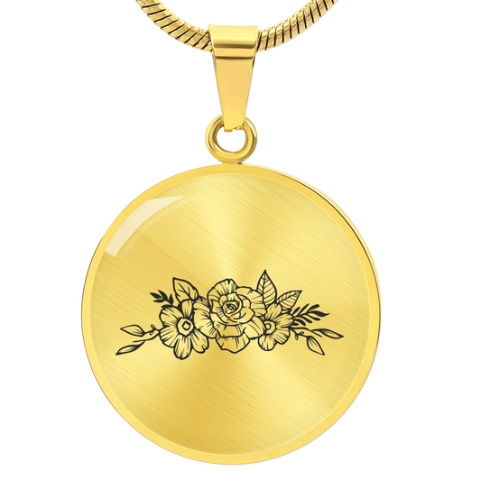 Graphic Circle Pendant + Necklace - Line Art Flower