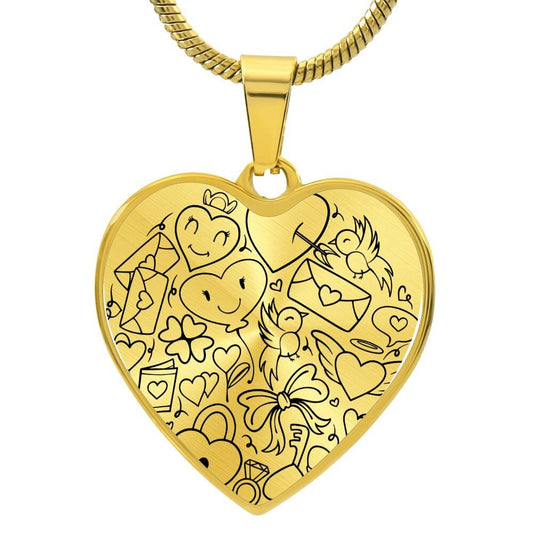 Graphic Heart Pendant + Necklace - Love Valentine