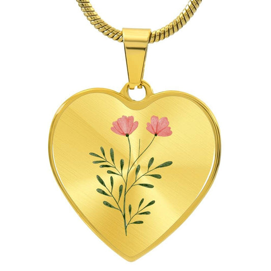 Graphic Heart Pendant + Necklace - Watercolor Flowering Plant