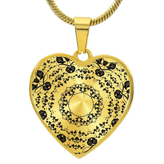 Graphic Heart Pendant + Necklace - Mandala Flower Rosette