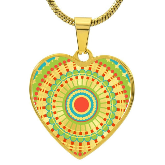 Graphic Heart Pendant + Necklace - Abstract Mandala