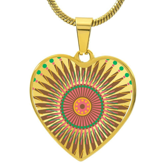 Graphic Heart Pendant + Necklace - Abstract Mandala