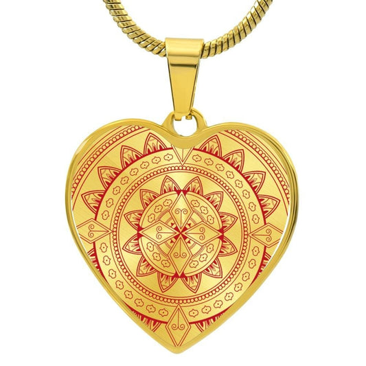 Graphic Heart Pendant + Necklace - Floral Pattern Mandala