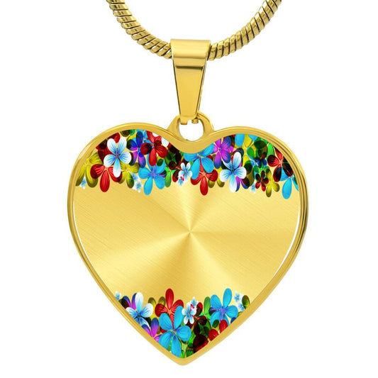 Graphic Heart Pendant + Necklace - Floral Frame