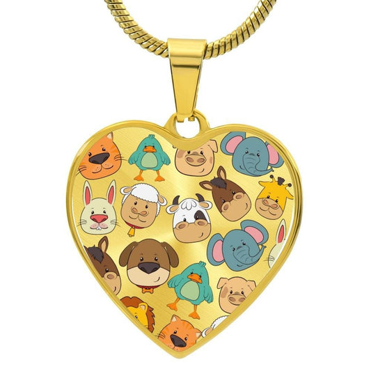 Graphic Heart Pendant + Necklace - Animal Heads