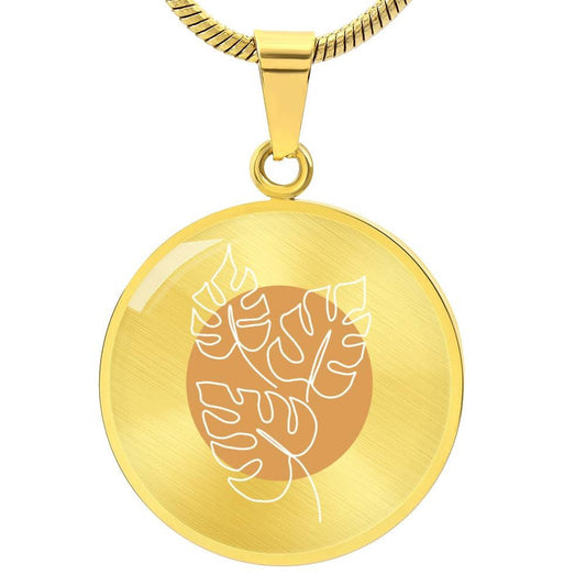 Graphic Circle Pendant + Necklace - Monstera Leaves