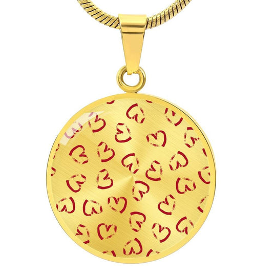 Graphic Circle Pendant + Necklace - Red Hearts