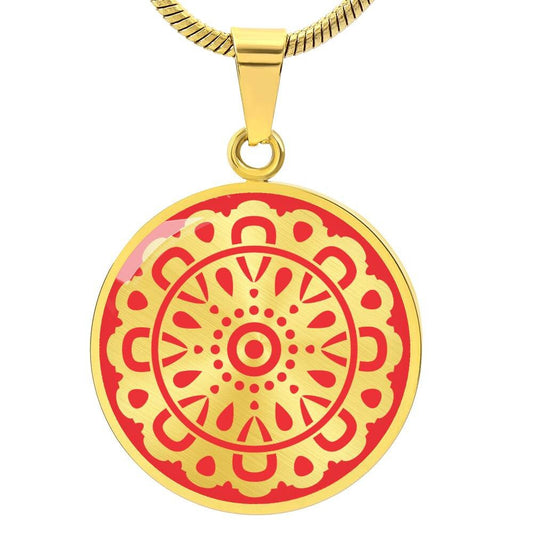 Graphic Circle Pendant + Necklace - Circular Floral Pattern