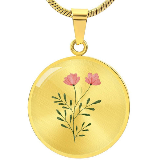 Graphic Circle Pendant + Necklace - Watercolor Flower