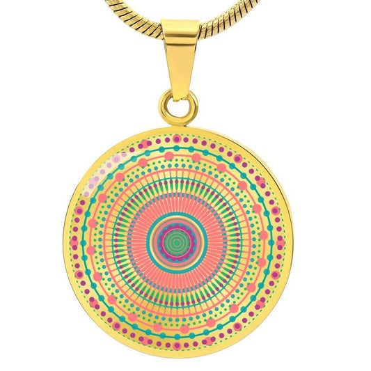 Graphic Circle Pendant + Necklace - Multi Color Mandala