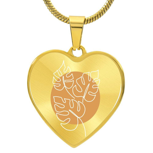 Graphic Heart Pendant + Necklace - Monstera Leaves