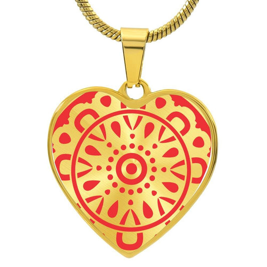 Graphic Heart Pendant + Necklace - Circular Floral Pattern