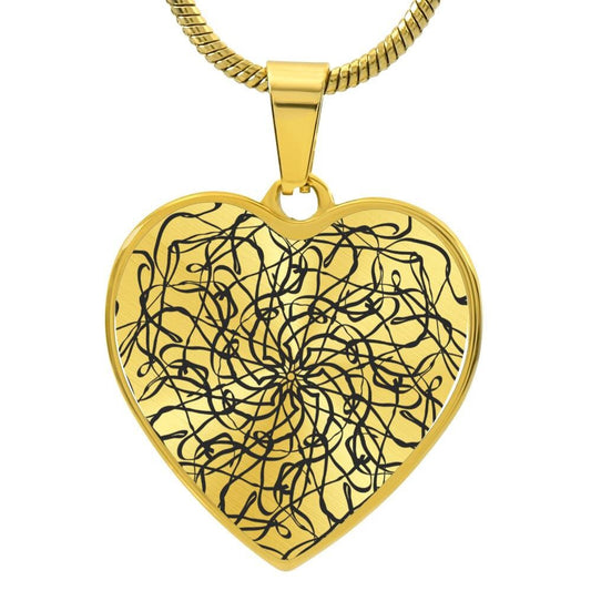 Graphic Heart Pendant + Necklace - Abstract Mandala