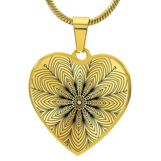 Graphic Heart Pendant + Necklace - Abstract Mandala