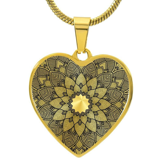 Graphic Heart Pendant + Necklace - Abstract Mandala