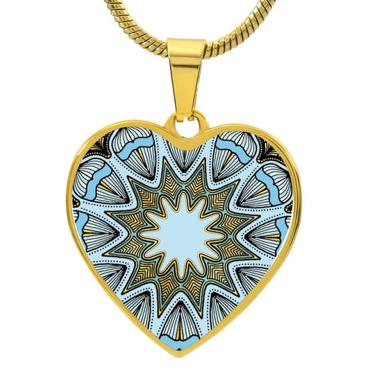 Graphic Heart Pendant + Necklace - Abstract Mandala