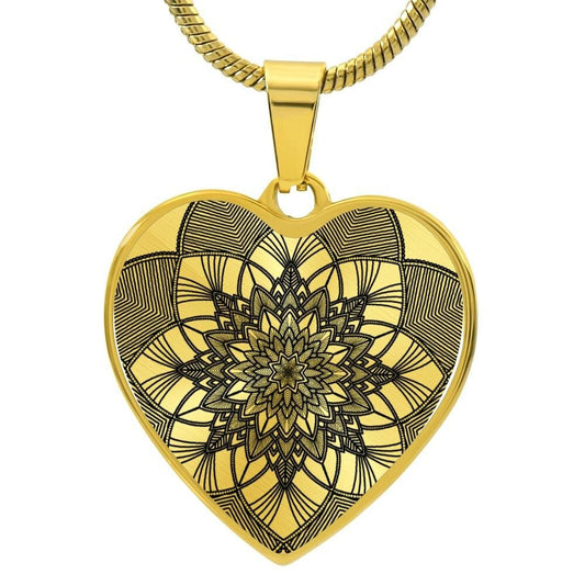 Graphic Heart Pendant + Necklace - Abstract Mandala