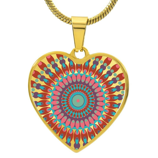 Graphic Heart Pendant + Necklace - Abstract Mandala