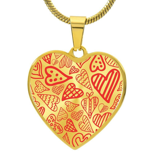 Graphic Heart Pendant + Necklace - Hearts Pattern