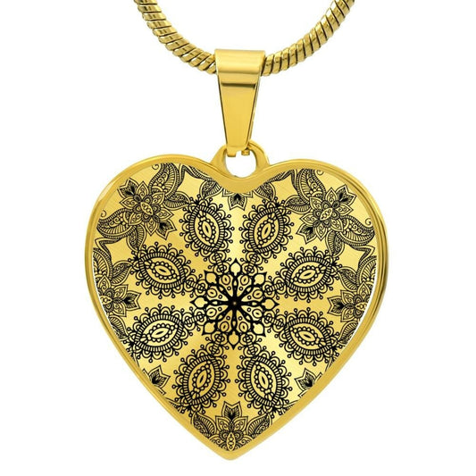 Graphic Heart Pendant + Necklace - Floral Henna Mandala