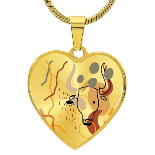 Graphic Heart Pendant + Necklace - Abstract Bull