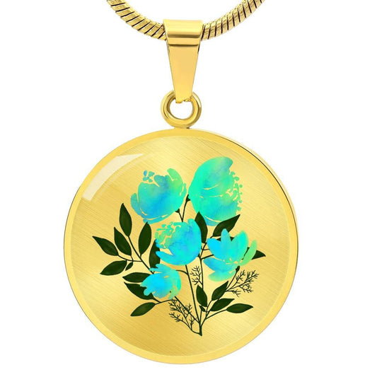 Graphic Circle Pendant + Necklace - Watercolor Floral Art