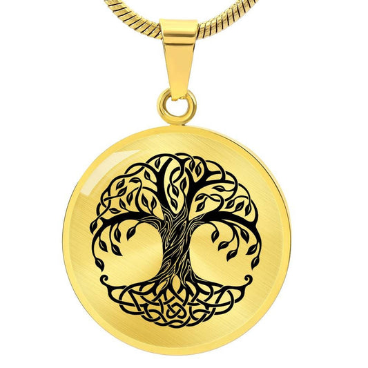 Graphic Circle Pendant + Necklace - Tree Logo